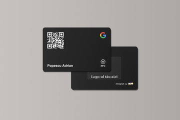 Card Negru Personalizat Google Review cu NFC și cod QR