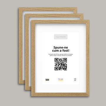 Pachet 3 Rame Aspect Stejar Personalizate cu NFC și cod QR pentru Google Reviews