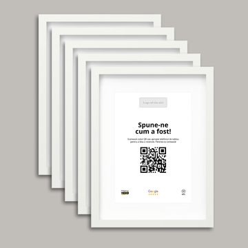 Pachet 5 Rame Albe Personalizate cu NFC și cod QR pentru Google Reviews