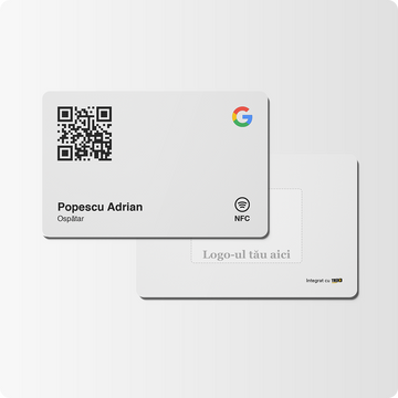 Card Alb Personalizat Google Review cu NFC și cod QR