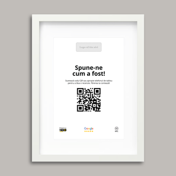 Rama Albă Personalizată cu NFC și cod QR pentru Google Reviews