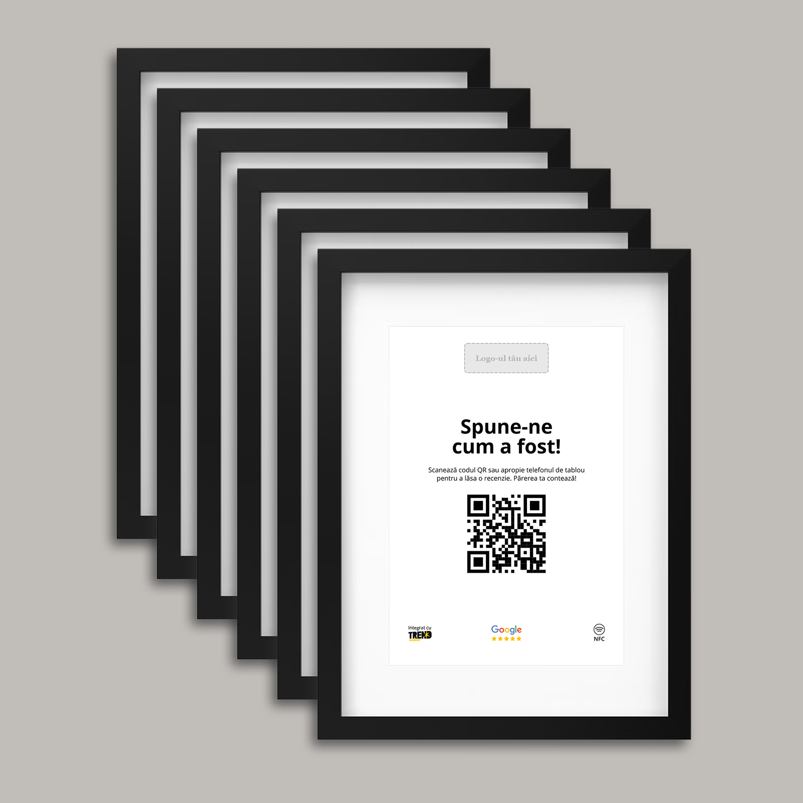 Pachet 6 Rame Negre Personalizate cu NFC și cod QR pentru Google Reviews