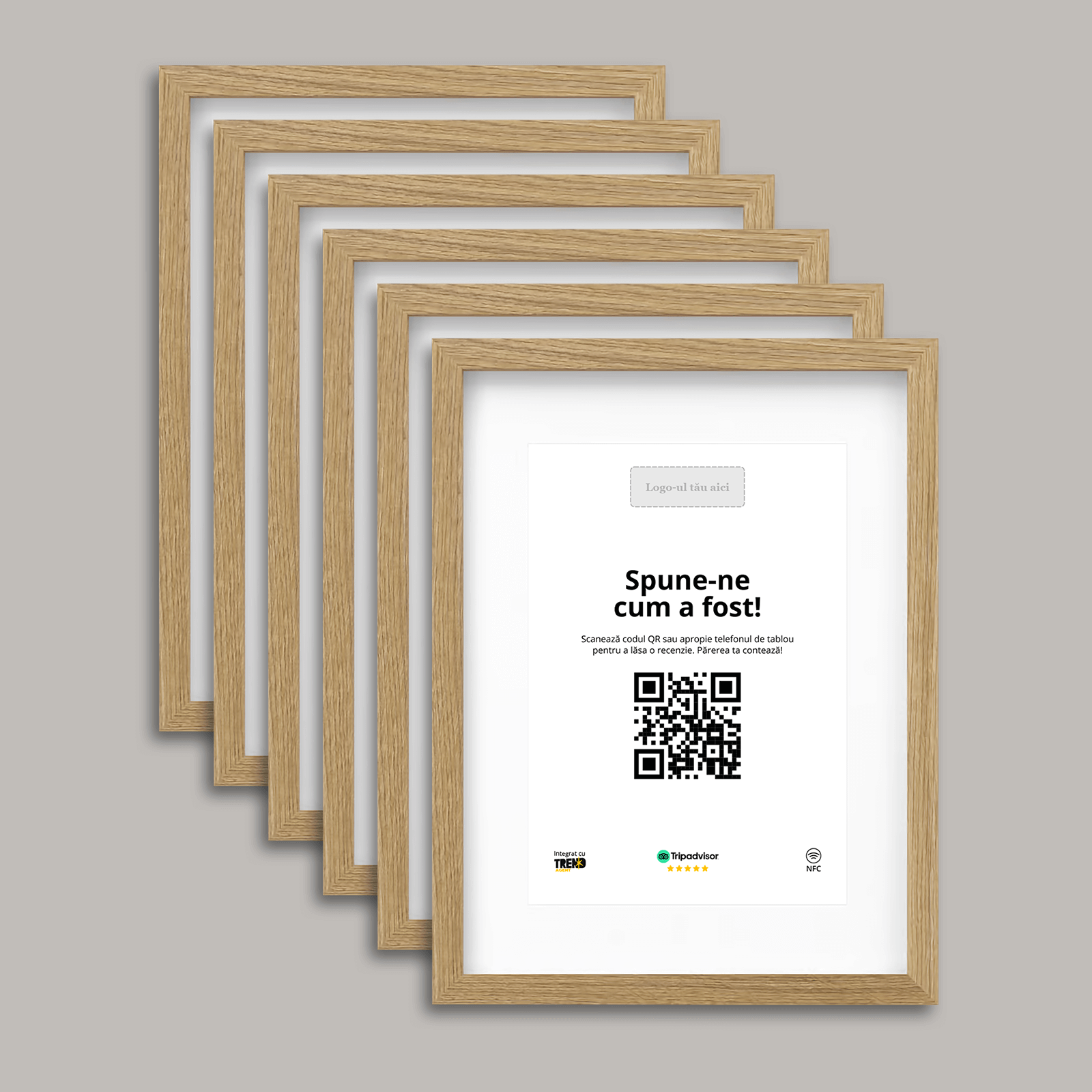 Pachet 6 Rame Aspect Stejar Personalizate cu NFC și cod QR pentru Tripadvisor