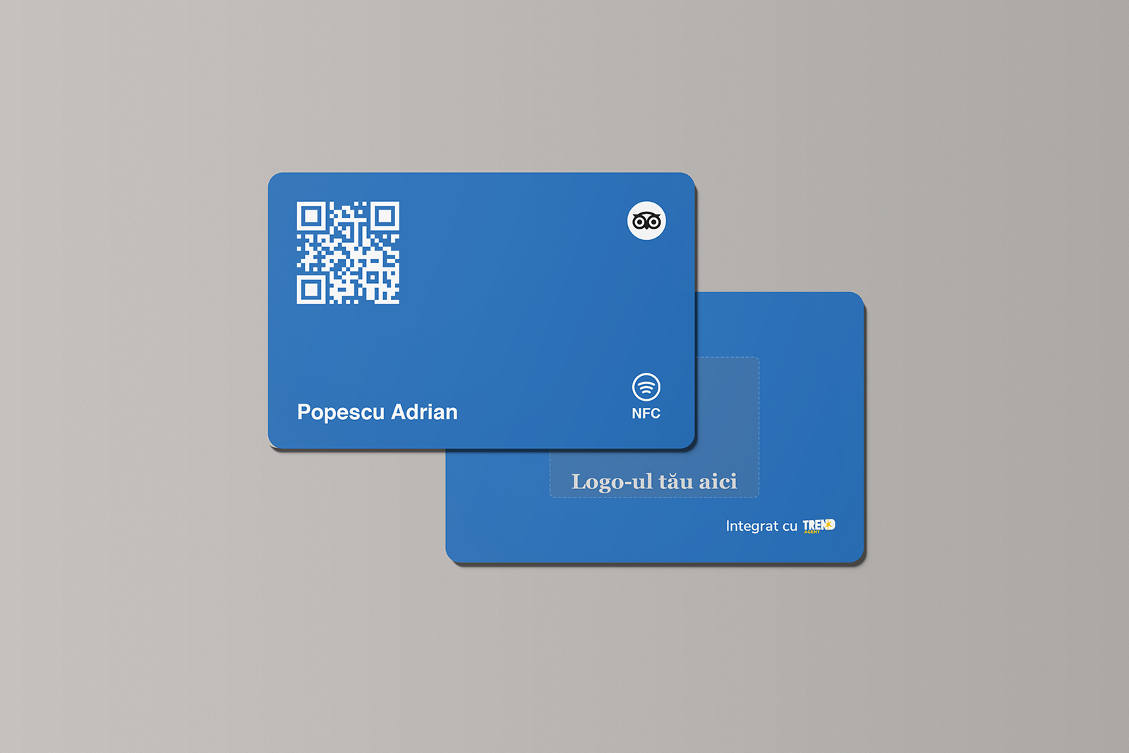 Card Albastru Personalizat TripAdvisor Review cu NFC și cod QR