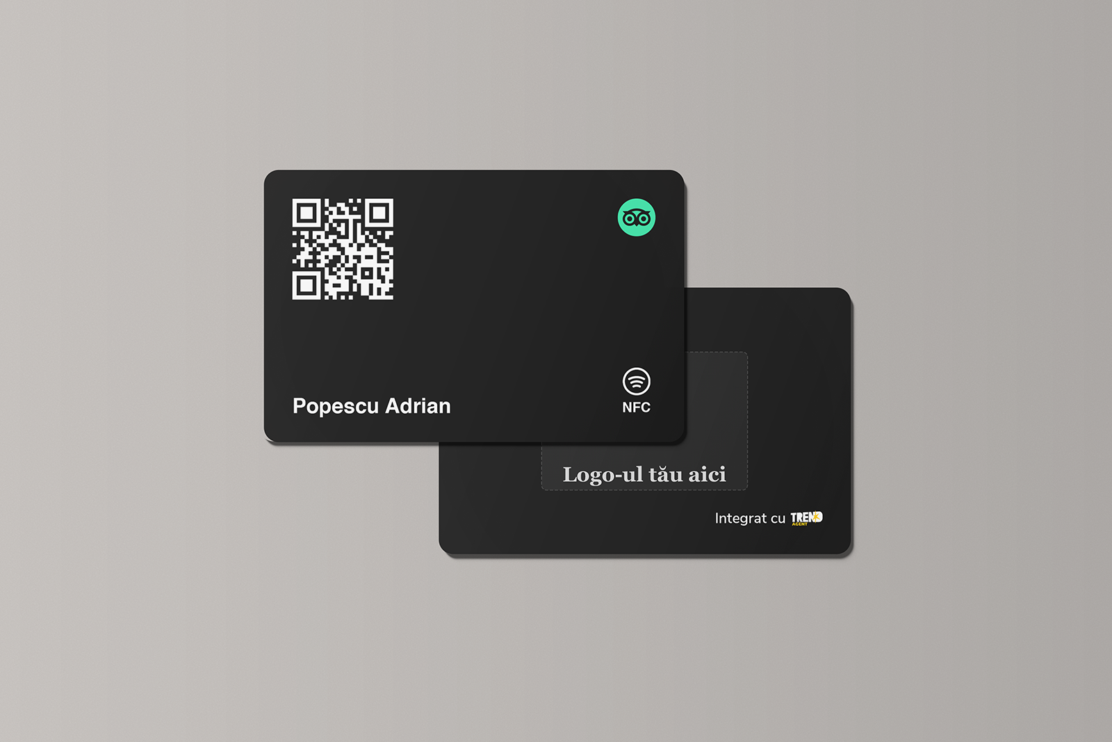 Card Negru Personalizat TripAdvisor Review cu NFC și cod QR