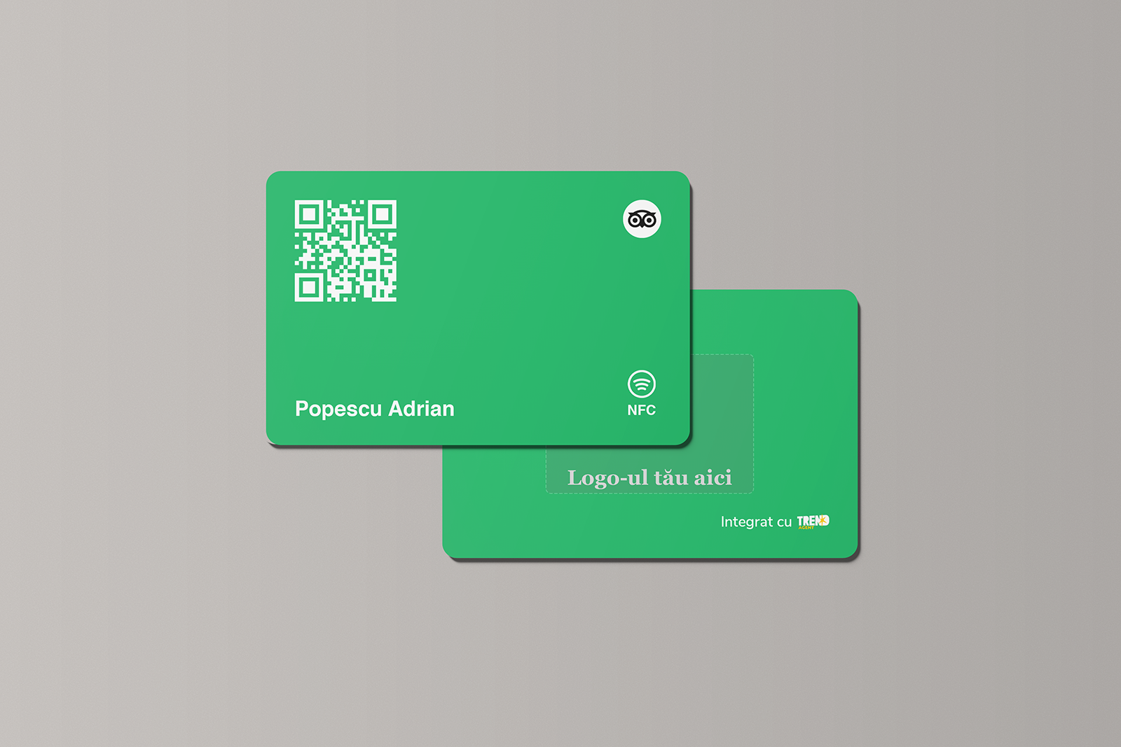 Card Verde Personalizat TripAdvisor Review cu NFC și cod QR