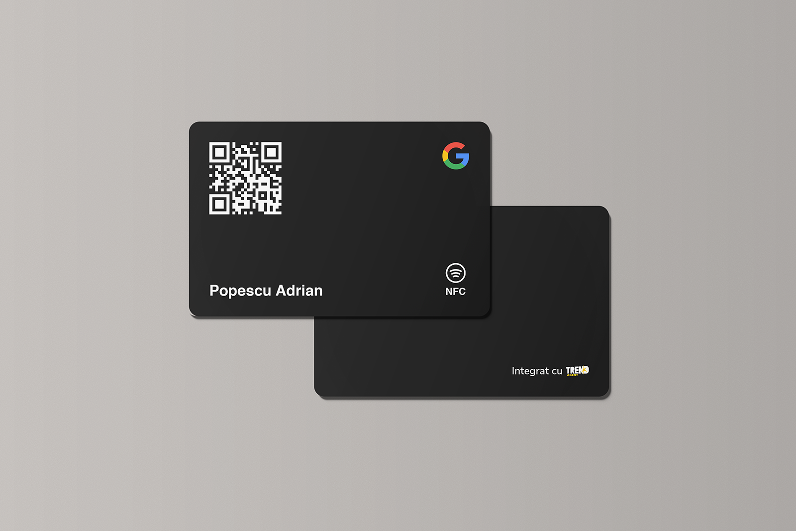 Card Negru Standard Google Review cu NFC și cod QR