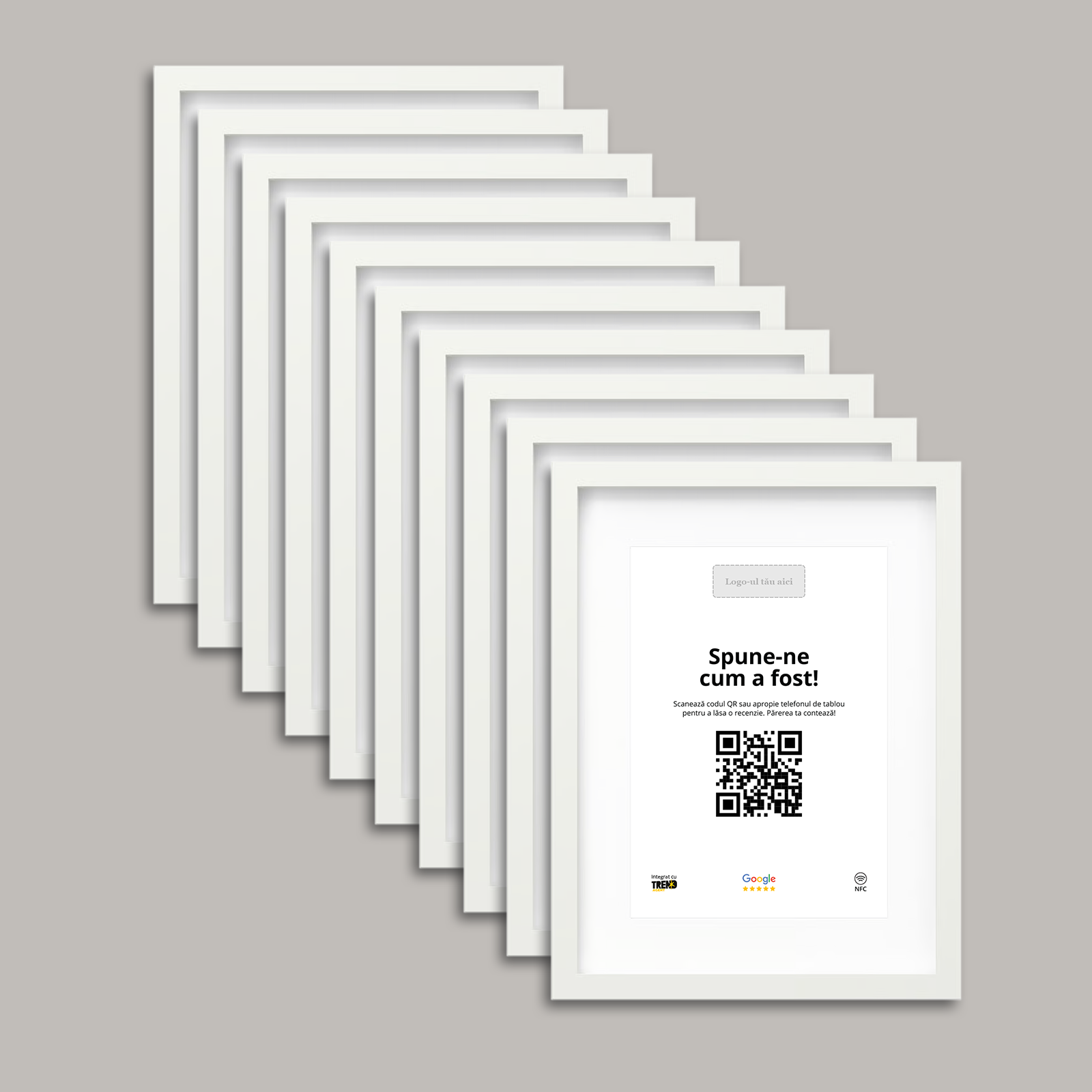 Pachet 10 Rame Albe Personalizate cu NFC și cod QR pentru Google Reviews