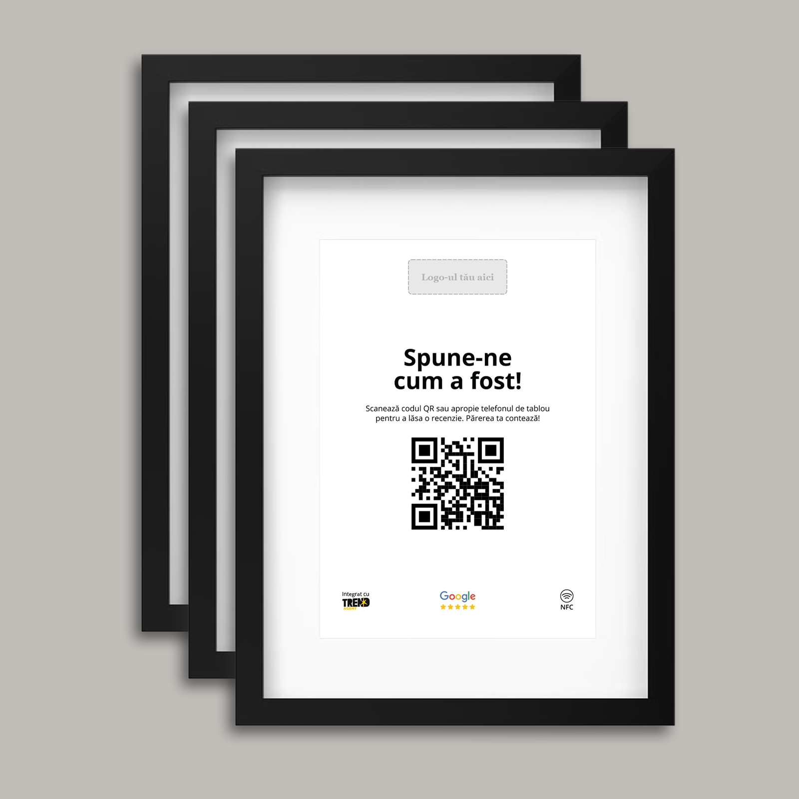 Pachet 3 Rame Negre Personalizate cu NFC și cod QR pentru Google Reviews