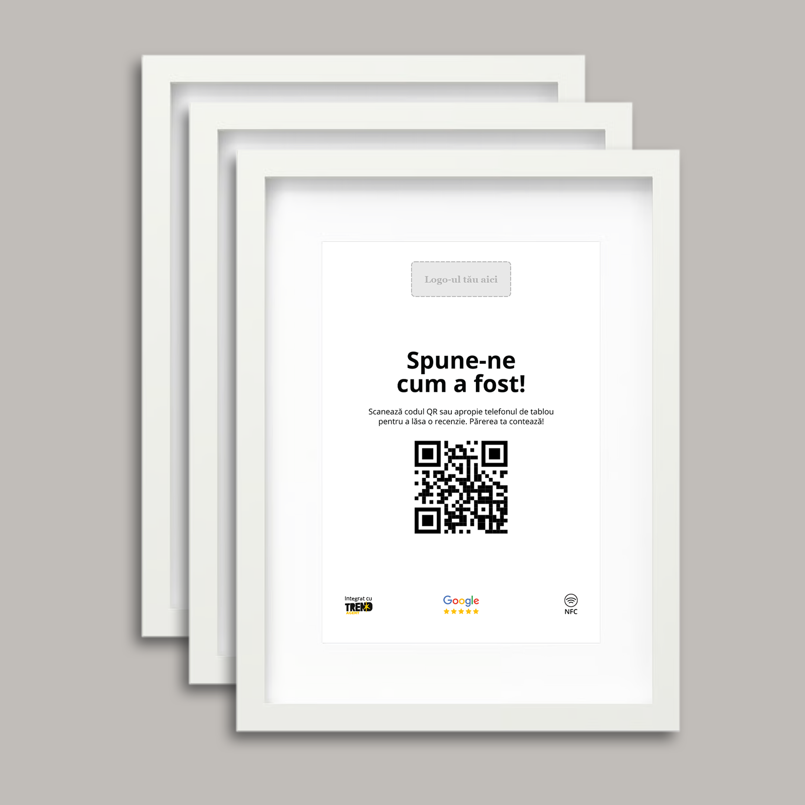 Pachet 3 Rame Albe Personalizate cu NFC și cod QR pentru Google Reviews