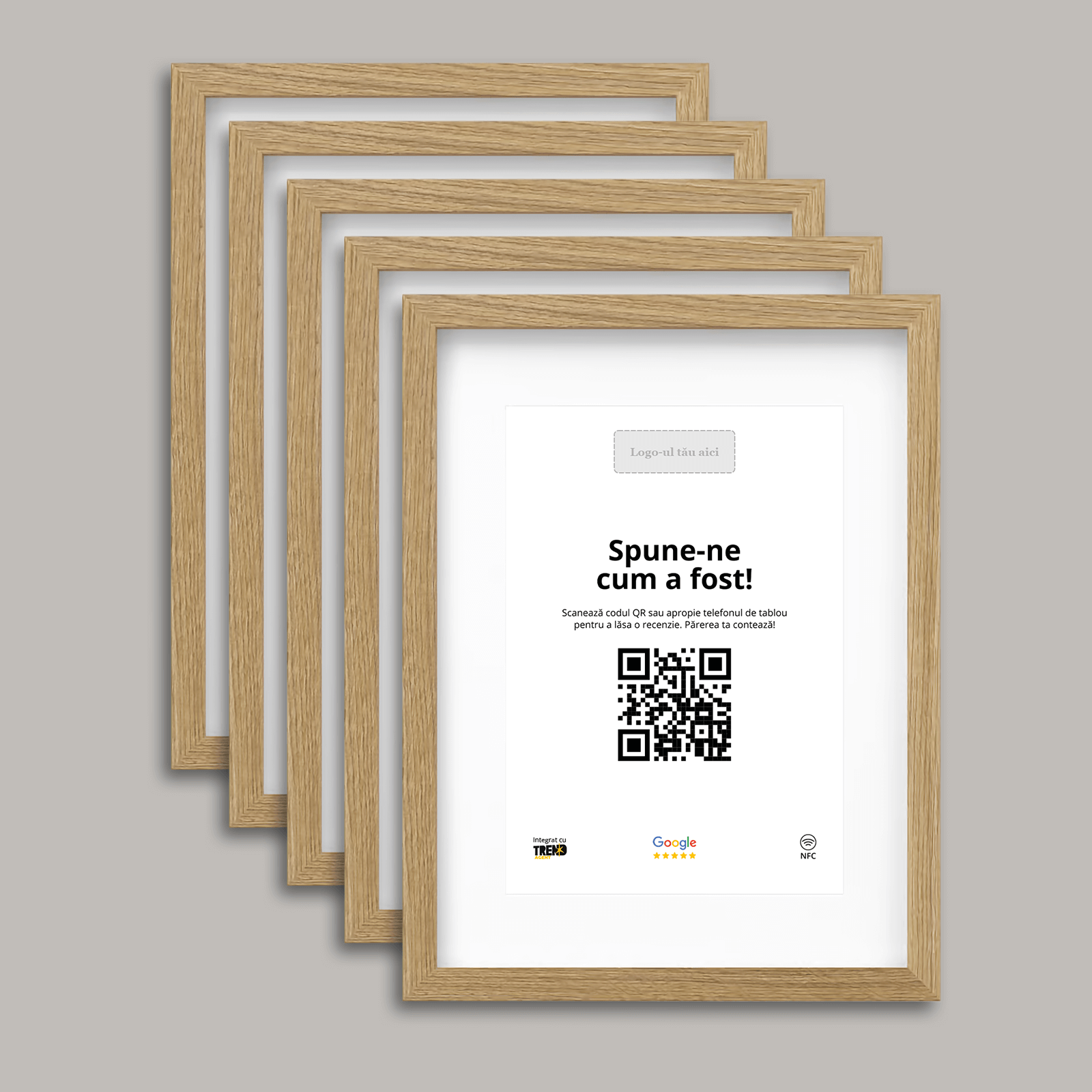 Pachet 5 Rame Aspect Stejar Personalizate cu NFC și cod QR pentru Google Reviews