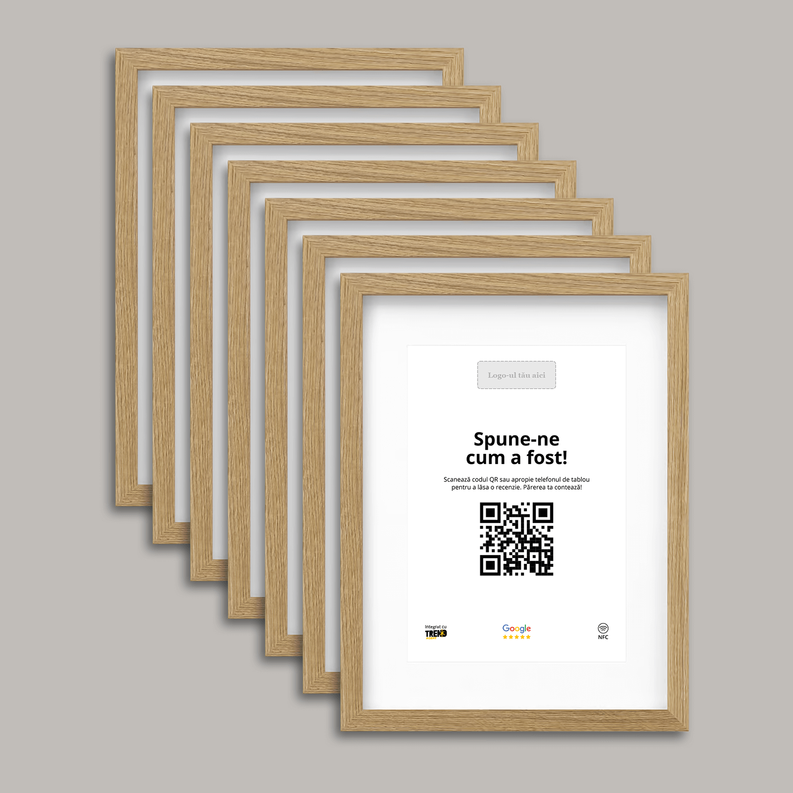 Pachet 7 Rame Aspect Stejar Personalizate cu NFC și cod QR pentru Google Reviews