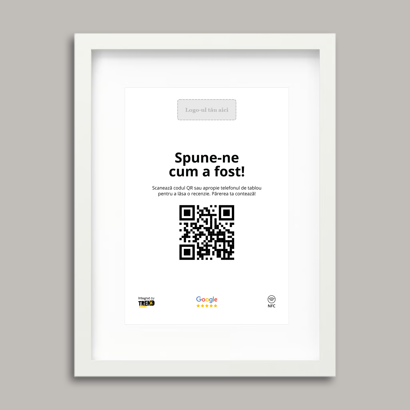 Rama Albă Personalizată cu NFC și cod QR pentru Google Reviews