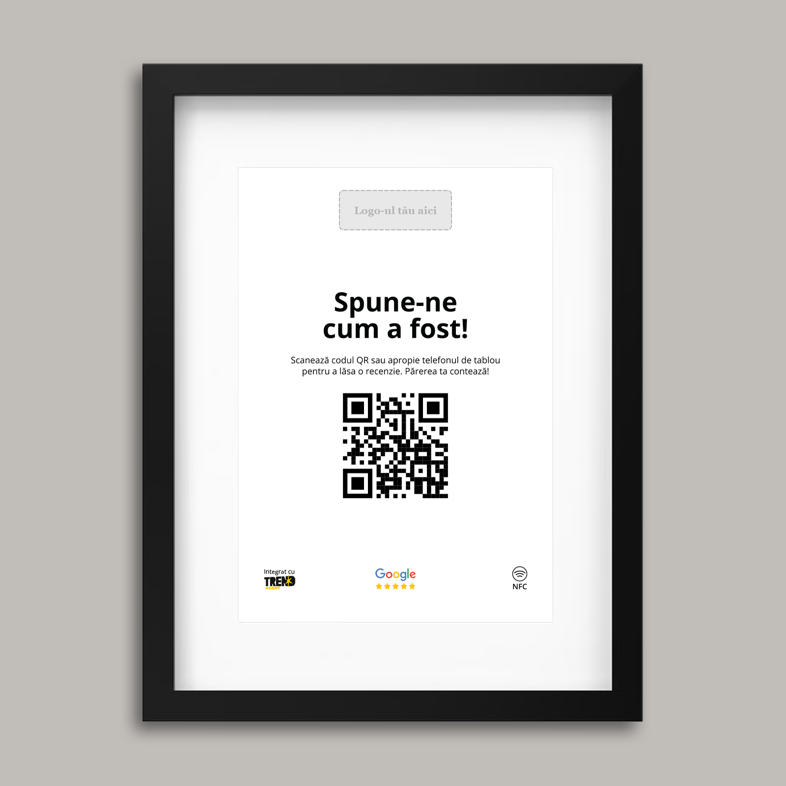 Ramă Neagră Personalizată cu NFC și cod QR pentru Google Reviews