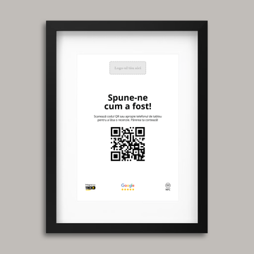 Ramă Neagră Personalizată cu NFC și cod QR pentru Google Reviews