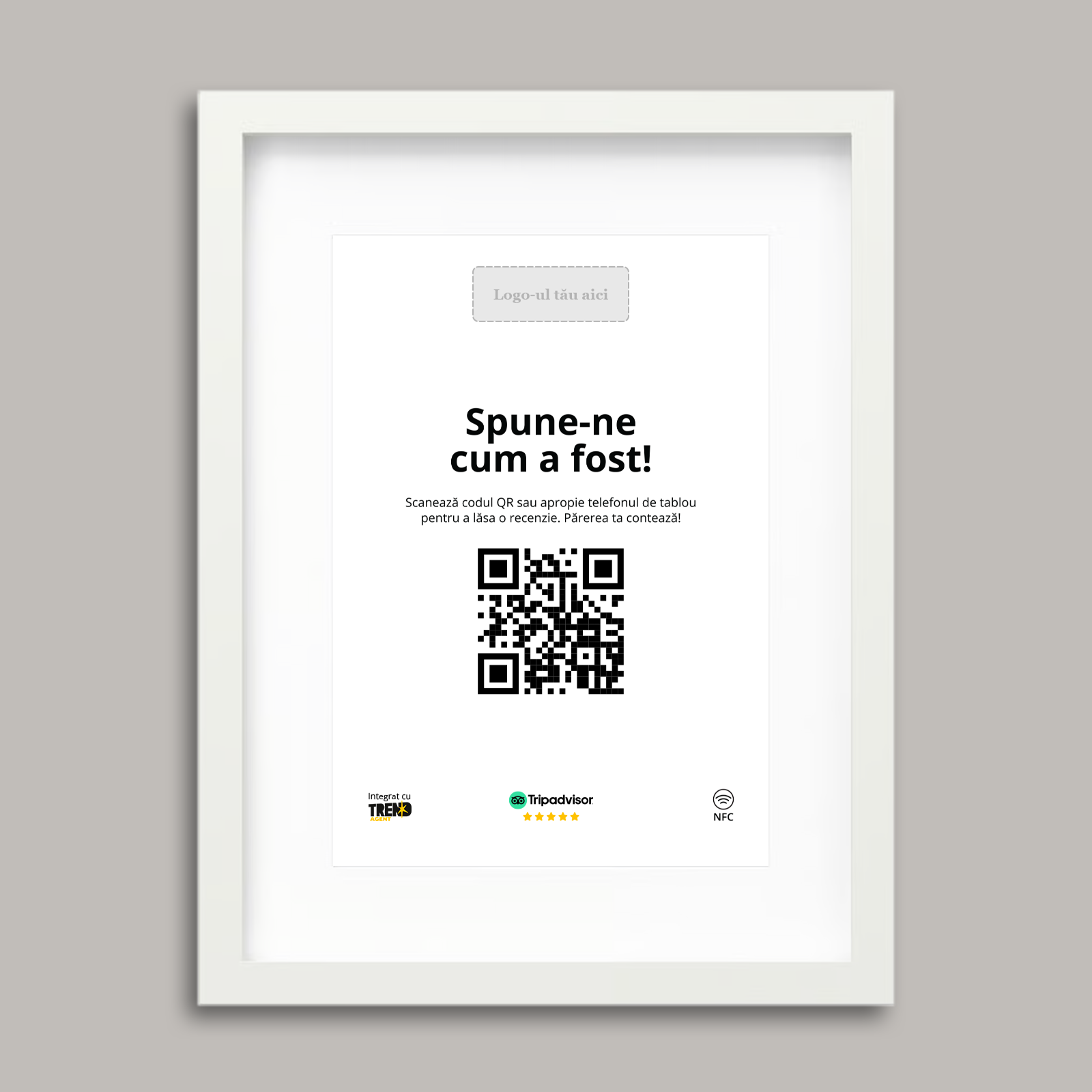 Rama Albă Personalizată cu NFC și cod QR pentru Tripadvisor