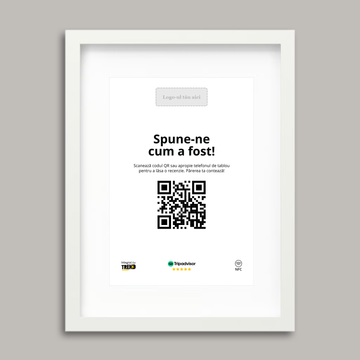 Rama Albă Personalizată cu NFC și cod QR pentru Tripadvisor
