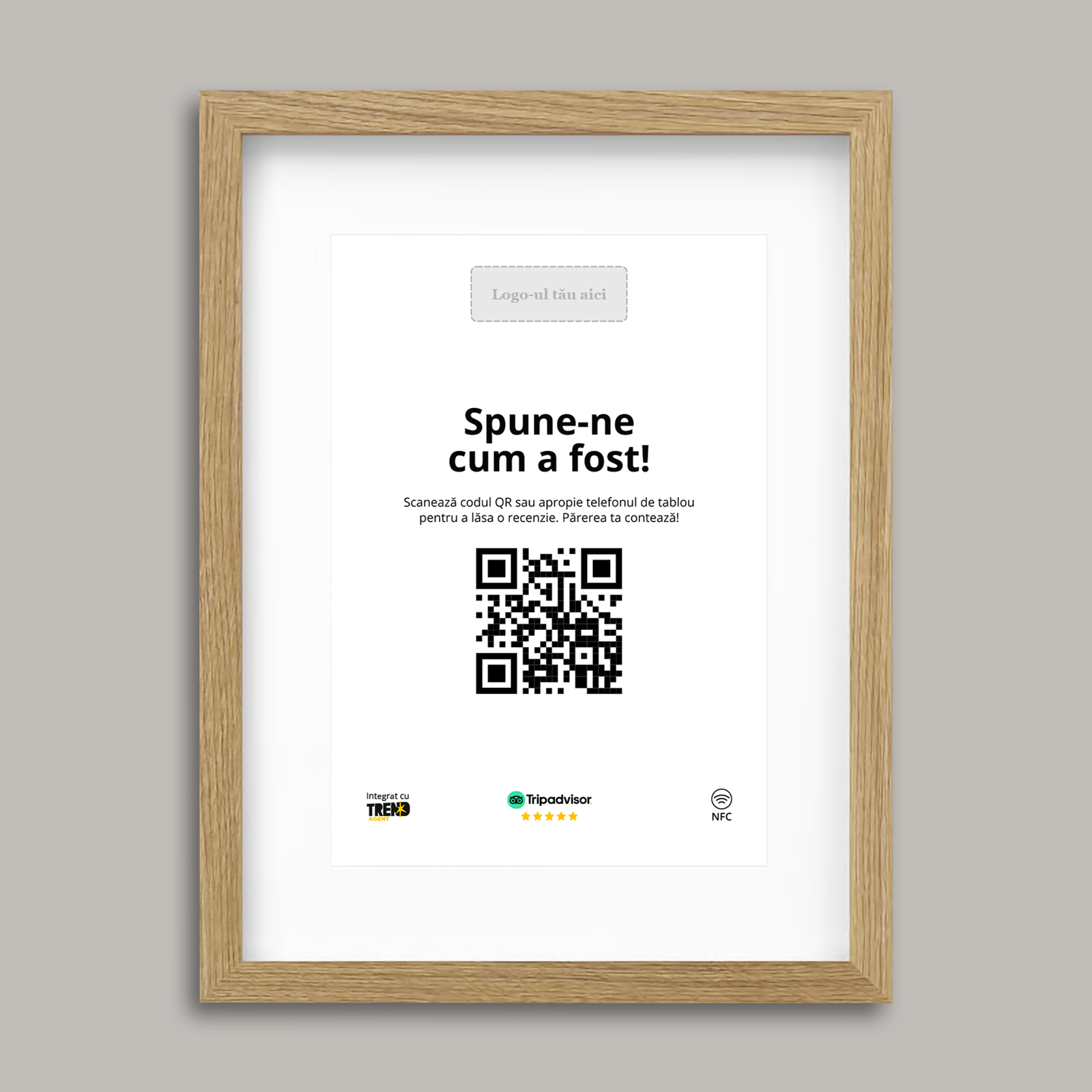 Ramă Aspect Stejar Personalizată cu NFC și cod QR pentru Tripadvisor