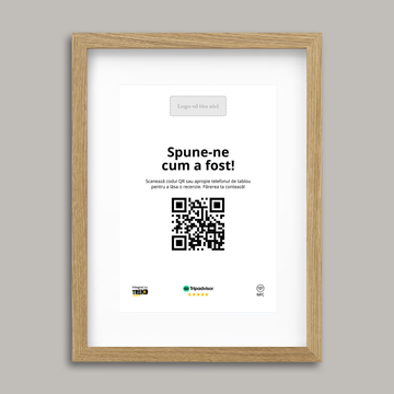 Ramă Aspect Stejar Personalizată cu NFC și cod QR pentru Tripadvisor