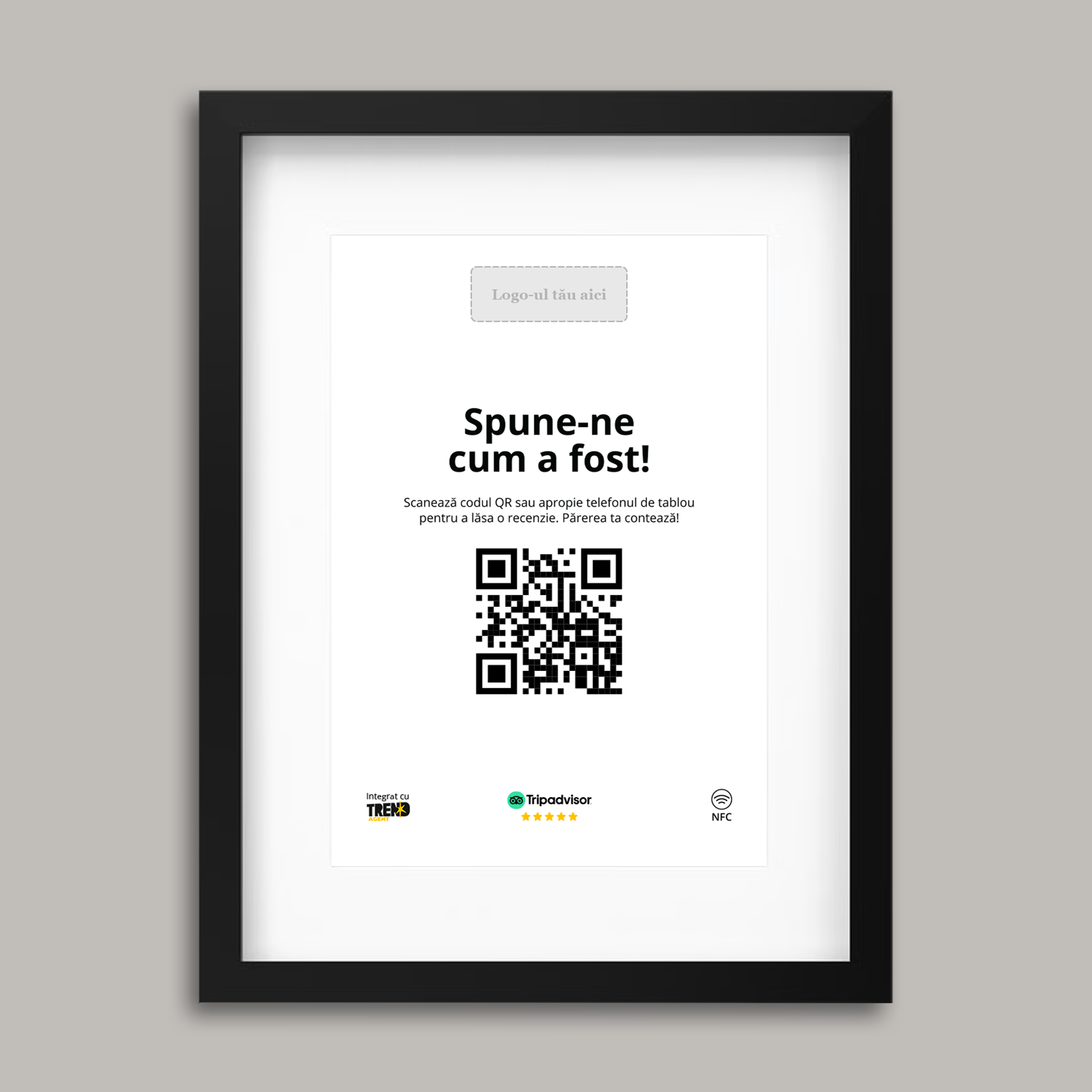 Ramă Neagră Personalizată cu NFC și cod QR pentru Tripadvisor