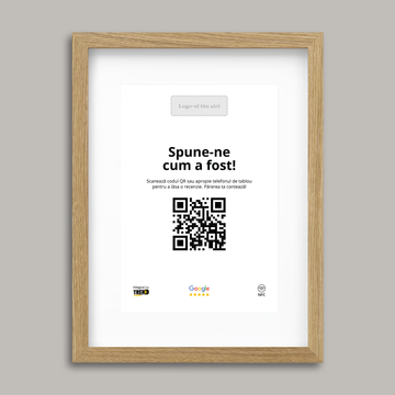 Ramă Aspect Stejar Personalizată cu NFC și cod QR pentru Google Reviews