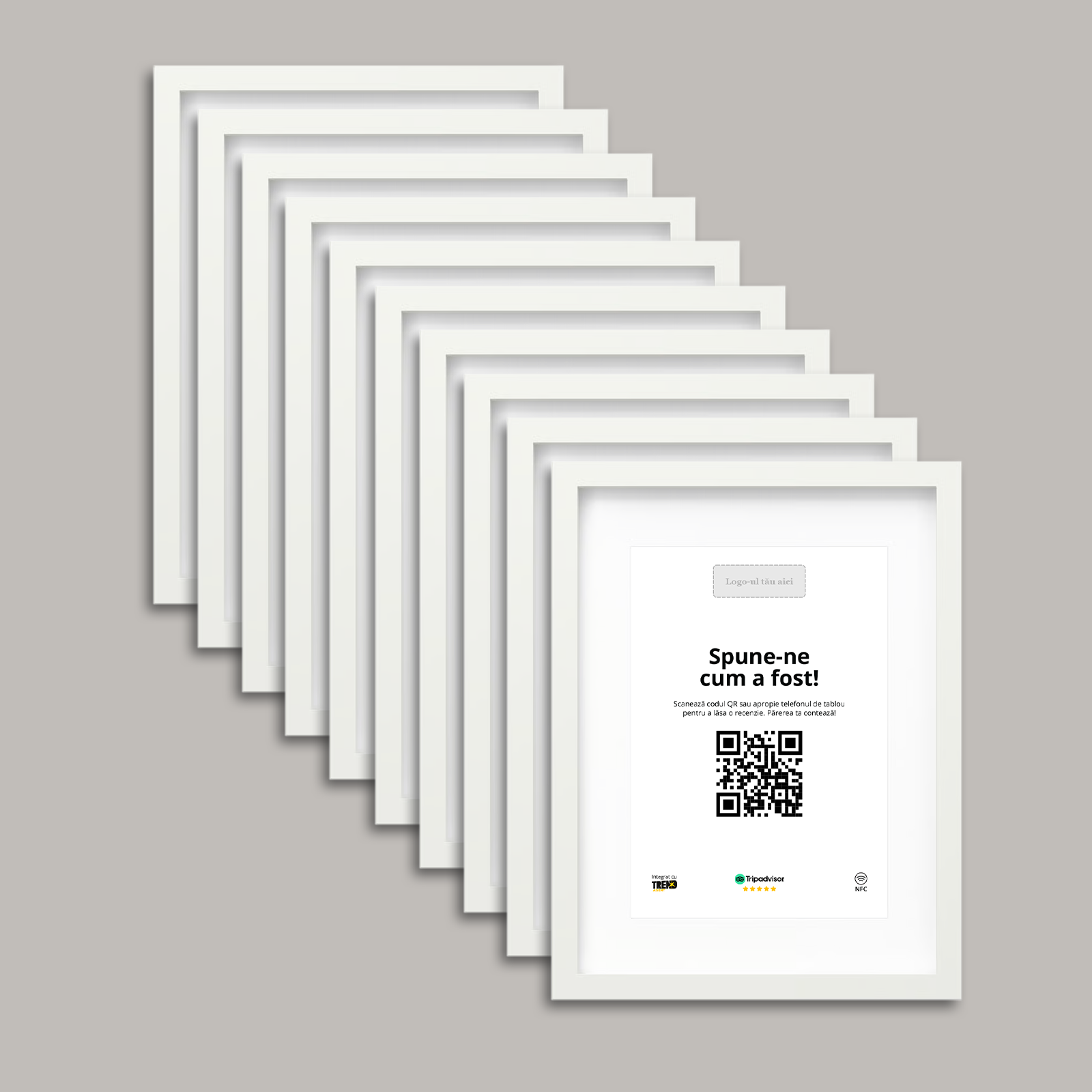 Pachet 10 Rame Albe Personalizate cu NFC și cod QR pentru Tripadvisor