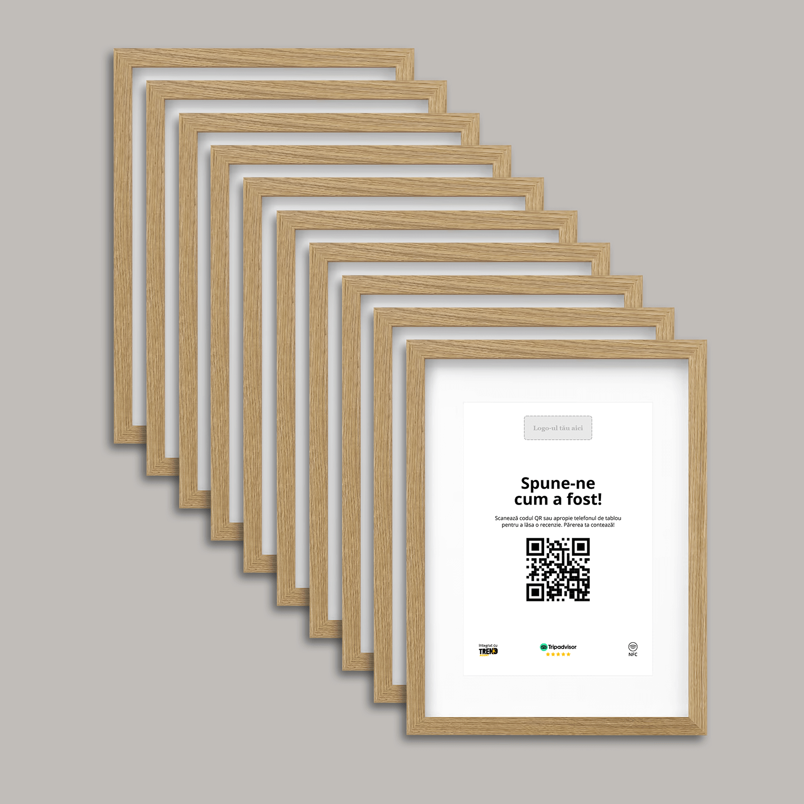 Pachet 10 Rame Aspect Stejar Personalizate cu NFC și cod QR pentru Tripadvisor