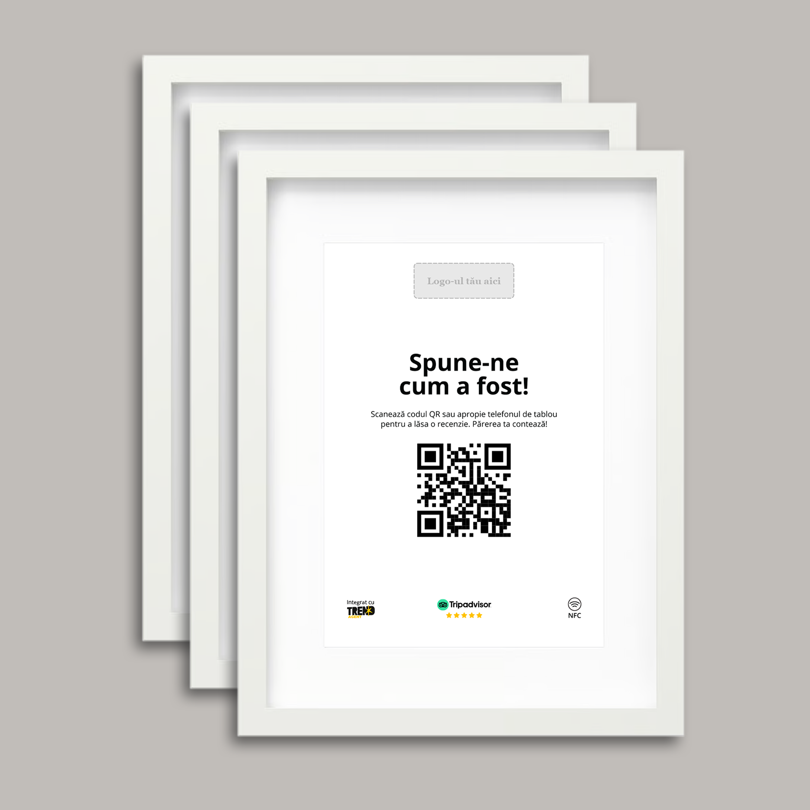 Pachet 3 Rame Albe Personalizate cu NFC și cod QR pentru Tripadvisor