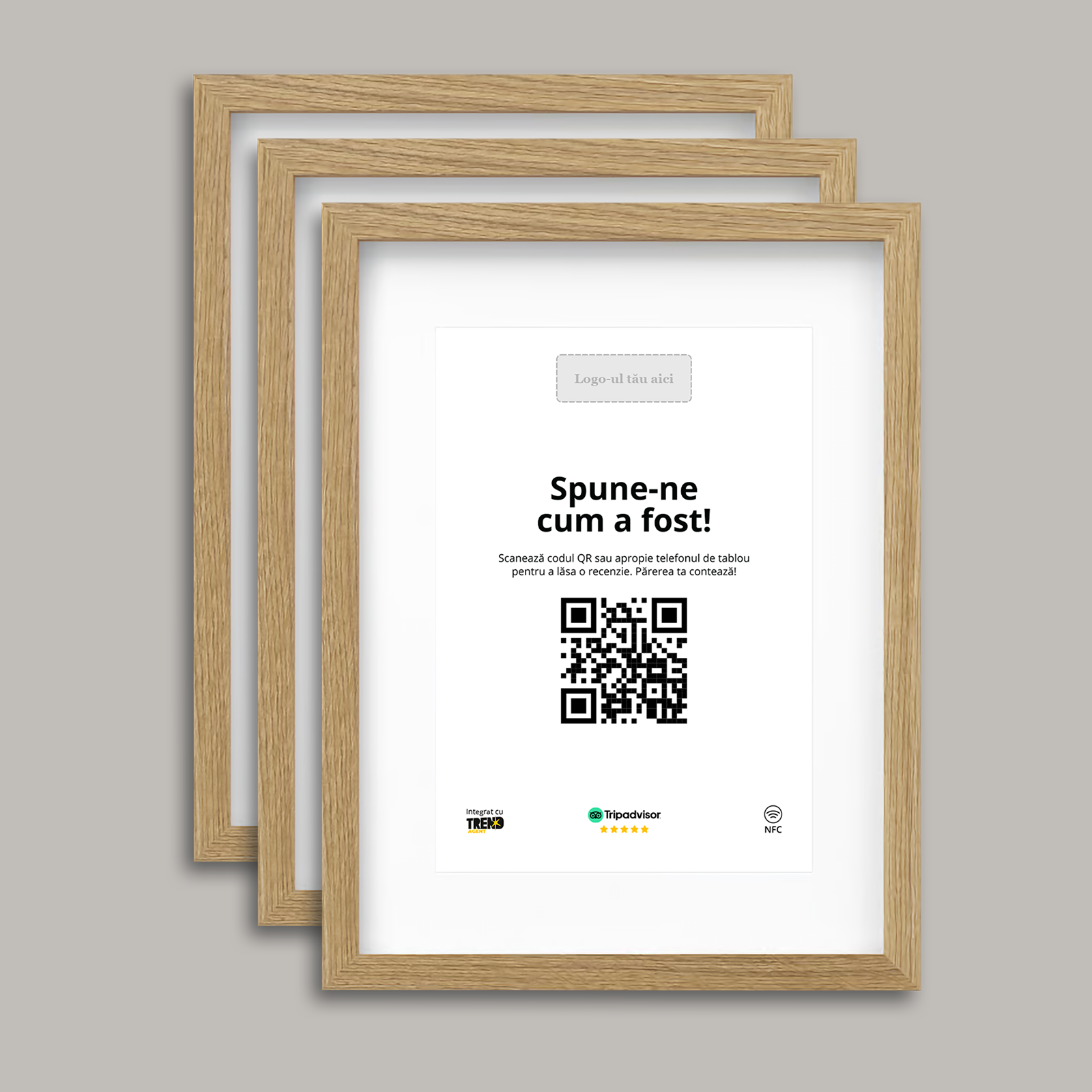 Pachet 3 Rame Aspect Stejar Personalizate cu NFC și cod QR pentru Tripadvisor