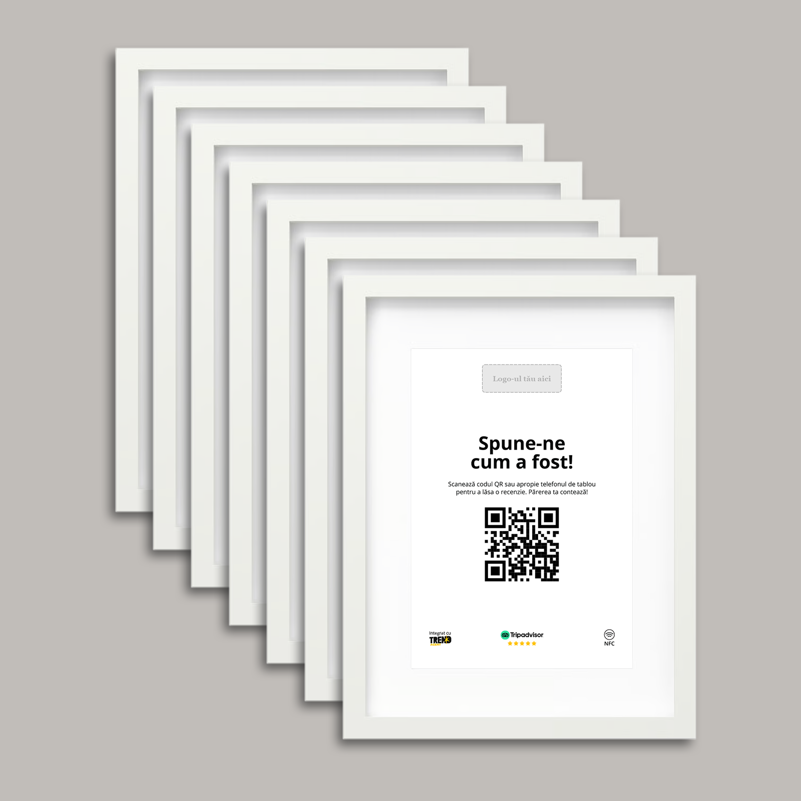 Pachet 7 Rame Albe Personalizate cu NFC și cod QR pentru Tripadvisor