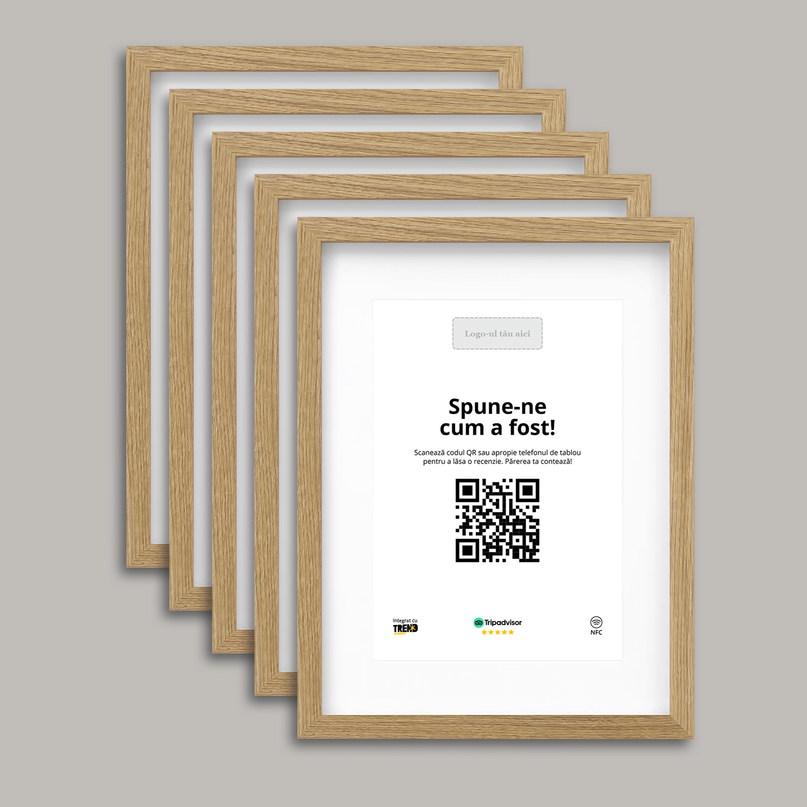 Pachet 5 Rame Aspect Stejar Personalizate cu NFC și cod QR pentru Tripadvisor